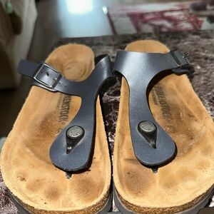 Birkenstock Black Toe-Post Sandals with Tan Footbed